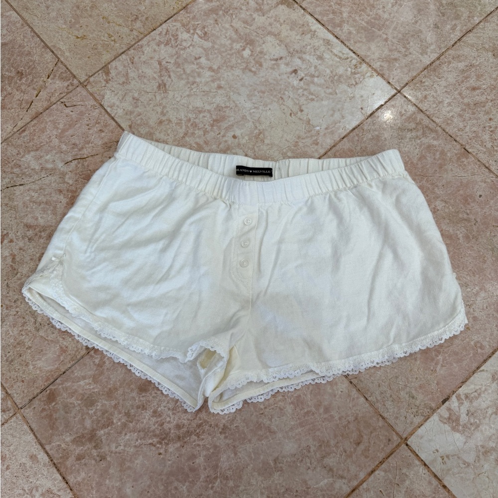 Brandy Melville Women's White Lace Trim Sleep Shorts